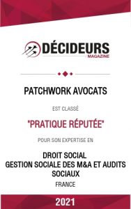 Patchwork Avocats - classement Decideurs 2021